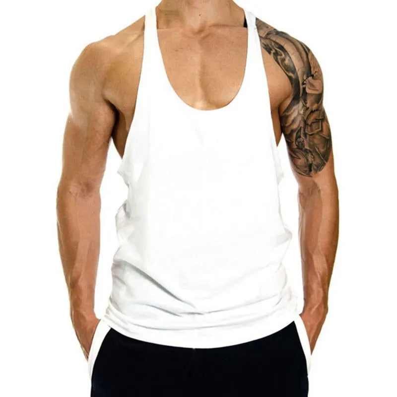 Mens 100 Cotton Muscle Stringer Tank Top - 2024 Summer Fitness Y-Back Vest - ZOOMNSTORE