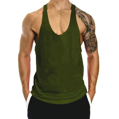 Mens 100 Cotton Muscle Stringer Tank Top - 2024 Summer Fitness Y-Back Vest - ZOOMNSTORE
