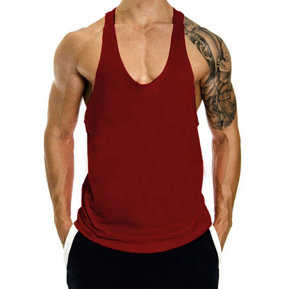 Mens 100 Cotton Muscle Stringer Tank Top - 2024 Summer Fitness Y-Back Vest - ZOOMNSTORE