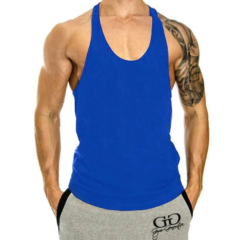 Mens 100 Cotton Muscle Stringer Tank Top - 2024 Summer Fitness Y-Back Vest - ZOOMNSTORE