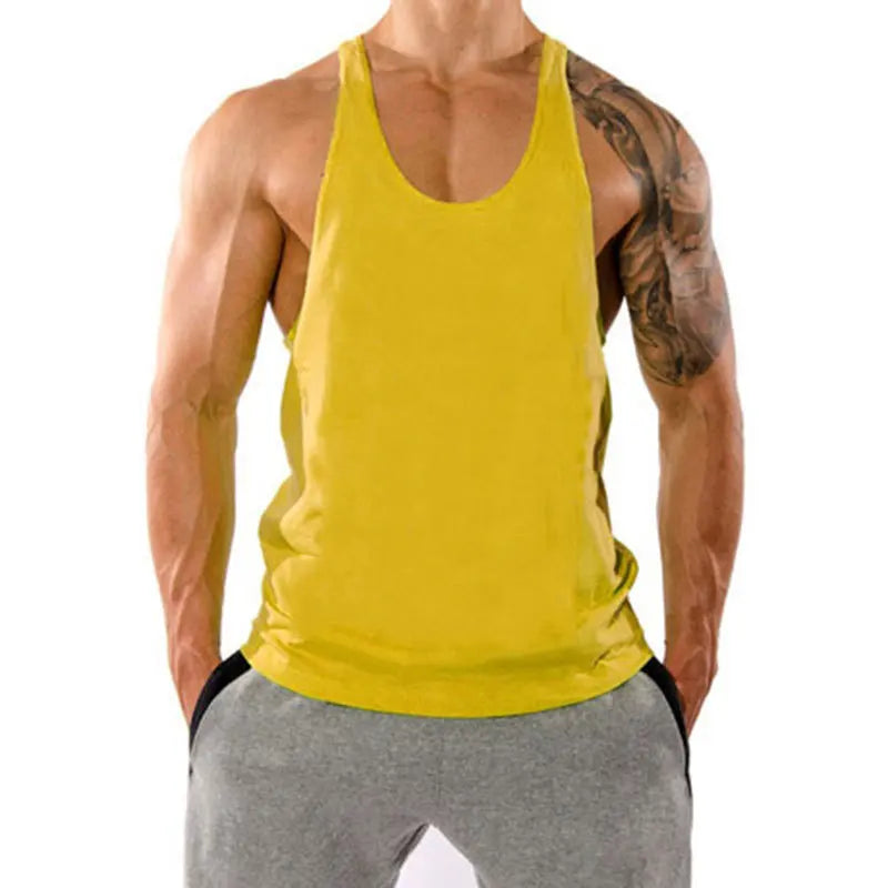 Mens 100 Cotton Muscle Stringer Tank Top - 2024 Summer Fitness Y-Back Vest - ZOOMNSTORE