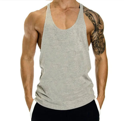 Mens 100 Cotton Muscle Stringer Tank Top - 2024 Summer Fitness Y-Back Vest - ZOOMNSTORE