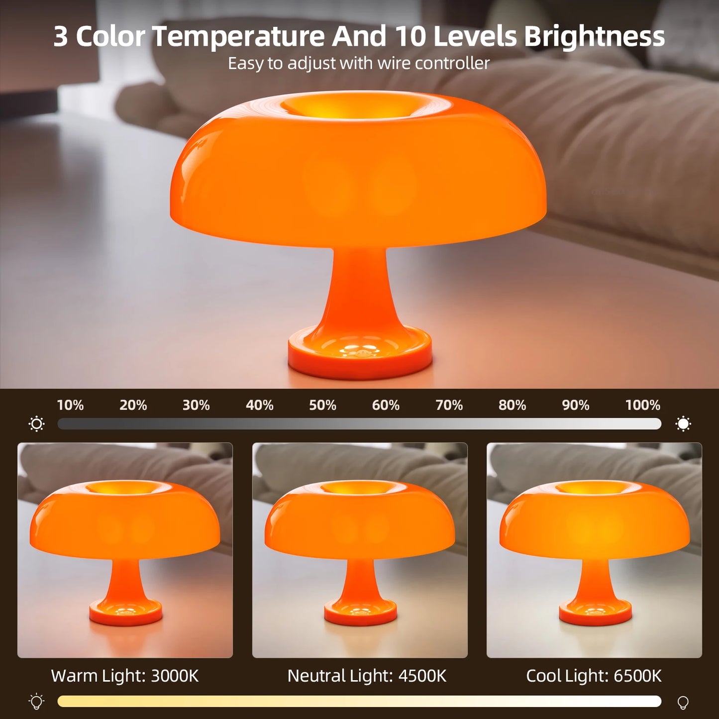 Modern Bauhaus Mushroom Table Lamp - Danish Designer Orange Bedside Light - ZOOMNSTORE