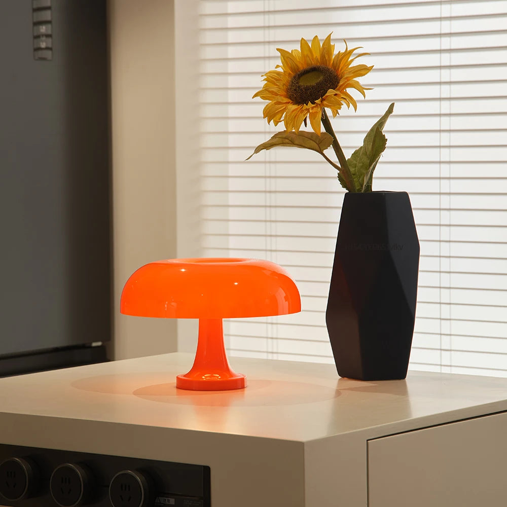 Modern Bauhaus Mushroom Table Lamp - Danish Designer Orange Bedside Light - ZOOMNSTORE