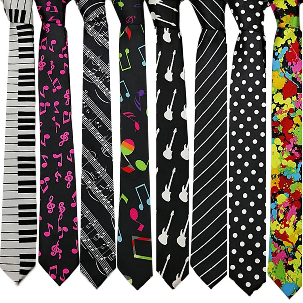 Classic Musical Notes Tie - Silky Narrow Necktie for Piano  Guitar Lovers - ZOOMNSTORE