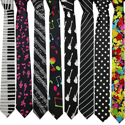 Classic Musical Notes Tie - Silky Narrow Necktie for Piano  Guitar Lovers - ZOOMNSTORE