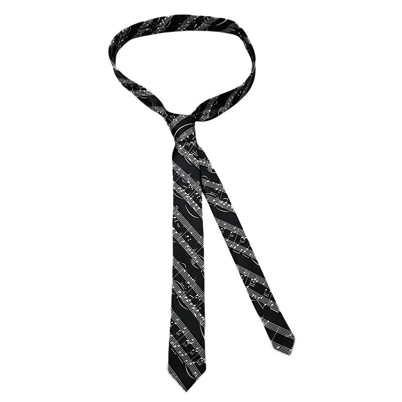Classic Musical Notes Tie - Silky Narrow Necktie for Piano  Guitar Lovers - ZOOMNSTORE
