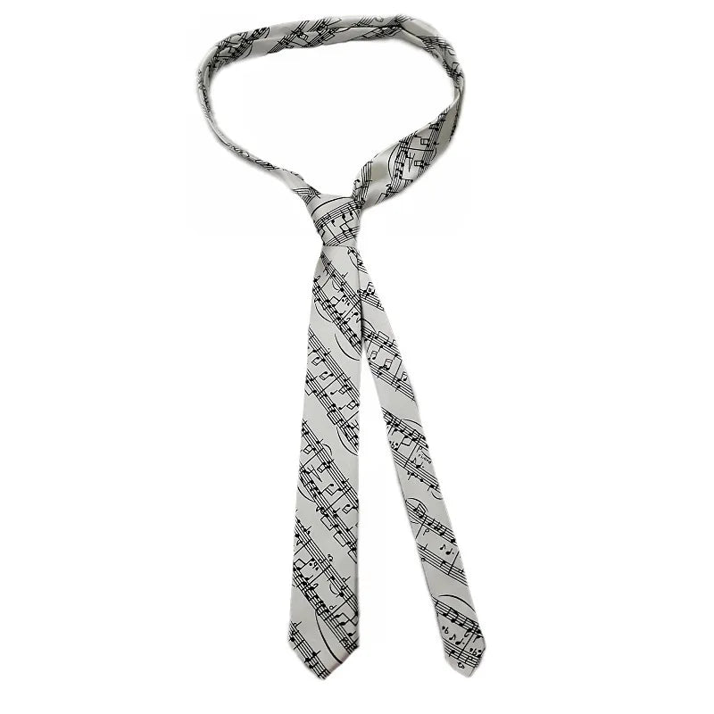 Classic Musical Notes Tie - Silky Narrow Necktie for Piano  Guitar Lovers - ZOOMNSTORE