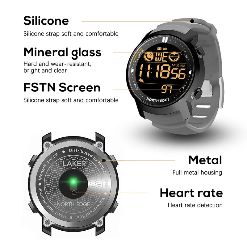 NORTH EDGE Smart Watch - Heart Rate Monitor Waterproof Fitness Tracker for Swimming  Running AndroidiOS - ZOOMNSTORE