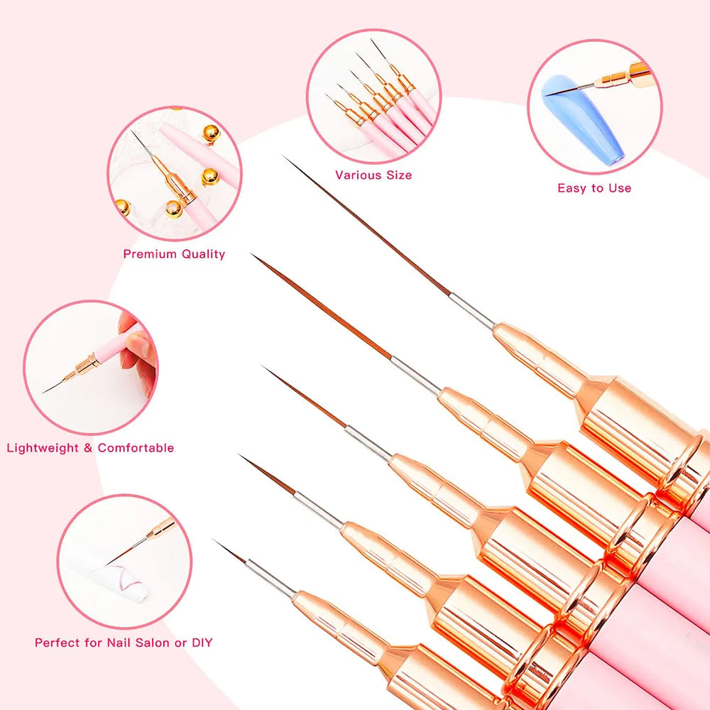 Nail Art Brushes - Professional Nail Brush Set | Fine Detail Liner & Striping Tools - ZOOMNSTORE