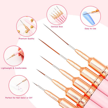 Nail Art Brushes - Professional Nail Brush Set | Fine Detail Liner & Striping Tools - ZOOMNSTORE