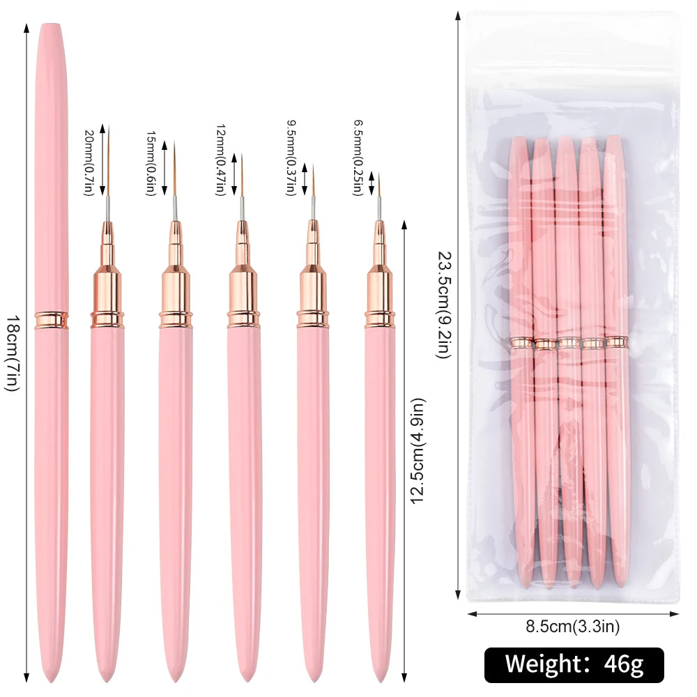 Nail Art Liner Brushes - Ultra-Thin Painting Tool Set 510pcs PinkBlack - ZOOMNSTORE