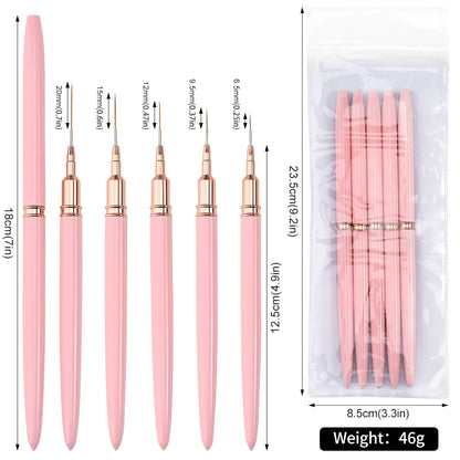 Nail Art Liner Brushes - Ultra-Thin Painting Tool Set 510pcs PinkBlack - ZOOMNSTORE
