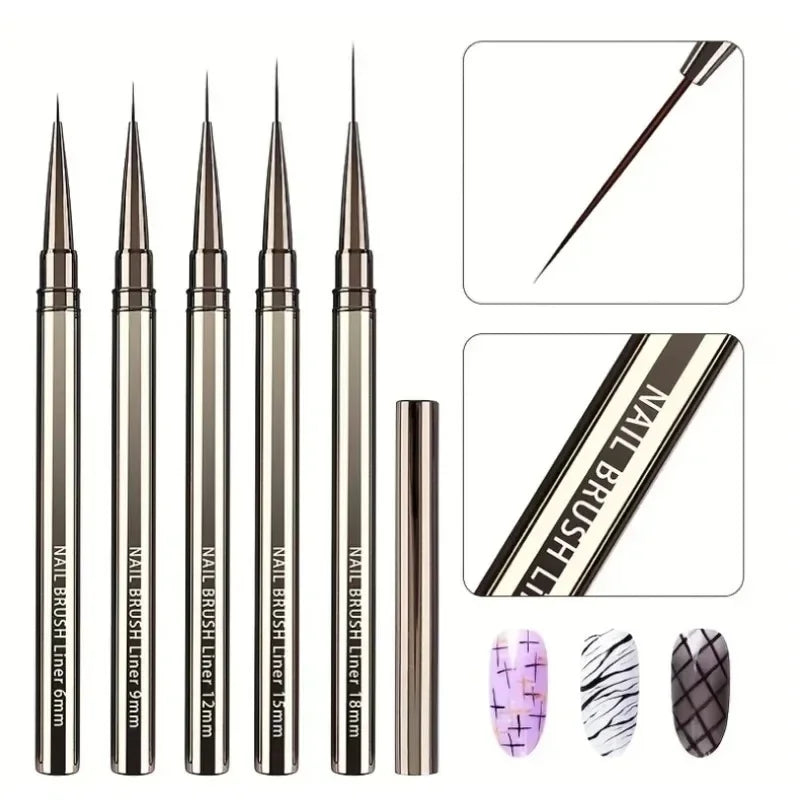 Nail Art Liner Brushes - Professional Striping  Drawing Pens 6-25mm - ZOOMNSTORE