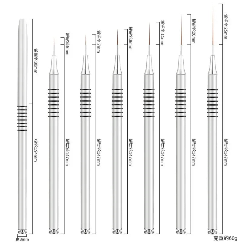 Nail Art Liner Brushes - Professional Striping  Drawing Pens 6-25mm - ZOOMNSTORE