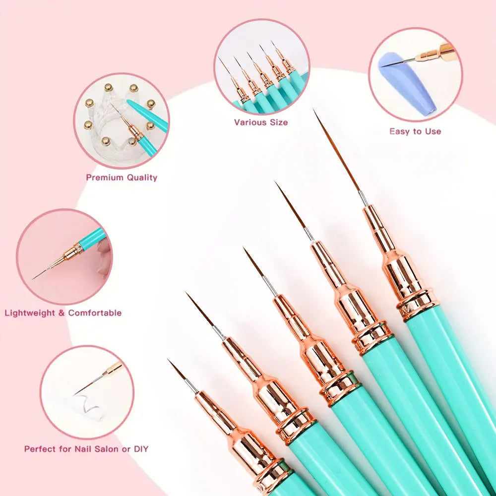 Nail Art Liner Brushes - Ultra-Thin Painting Tool Set 510pcs PinkBlack - ZOOMNSTORE