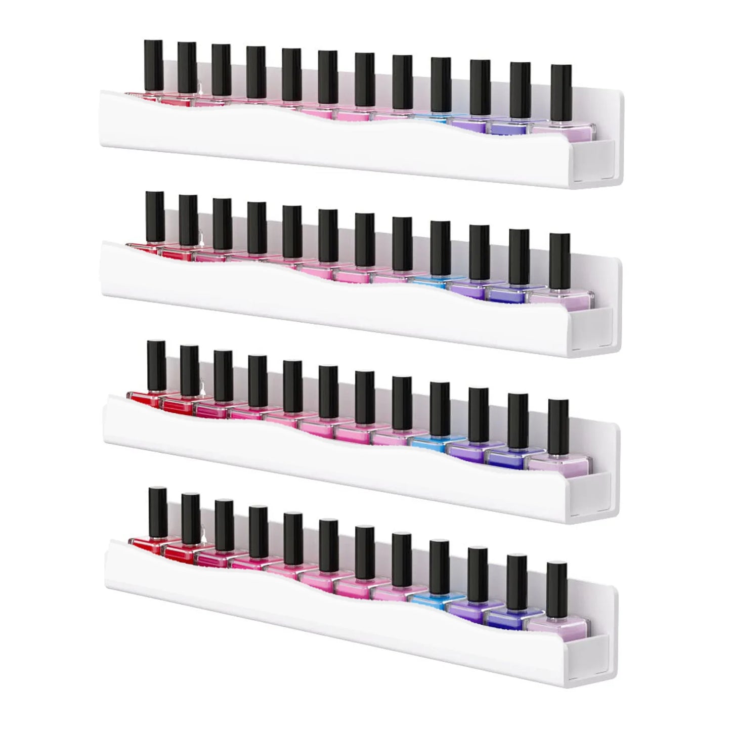 Nail Polish Organizer - Acrylic Wall Nail Shelf 4-Tier White 48 Bottle Rack - ZOOMNSTORE