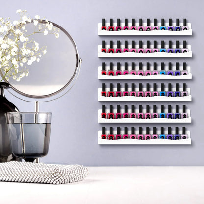 Nail Polish Organizer - Acrylic Wall Nail Shelf 4-Tier White 48 Bottle Rack - ZOOMNSTORE