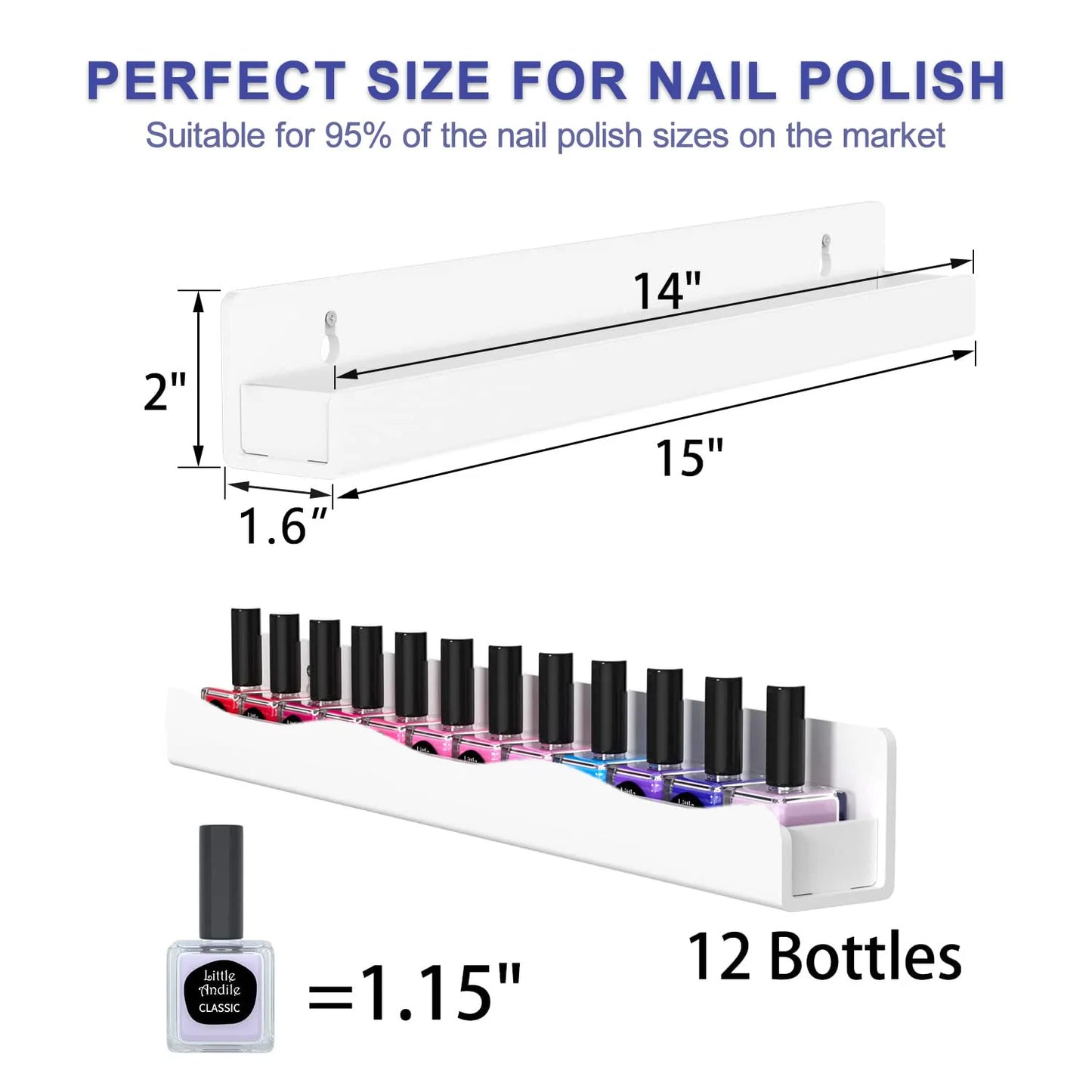 Nail Polish Organizer - Acrylic Wall Nail Shelf 4-Tier White 48 Bottle Rack - ZOOMNSTORE