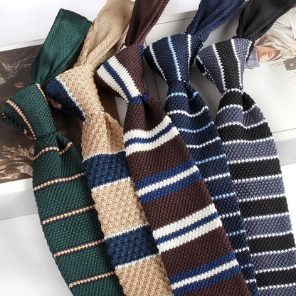 Narrow Striped Knitted Necktie for Men - Retro Korean Style Casual Cravat Accessory - ZOOMNSTORE