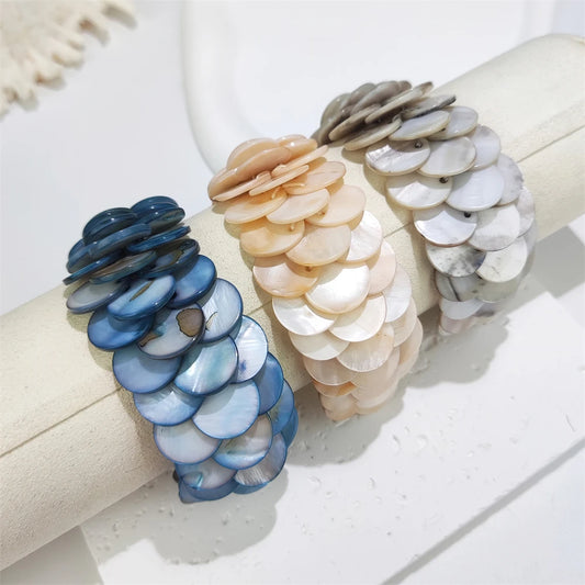Handmade Seashell Fish Scale Bracelet - Braided Shell Beaded Jewelry for Women - ZOOMNSTORE