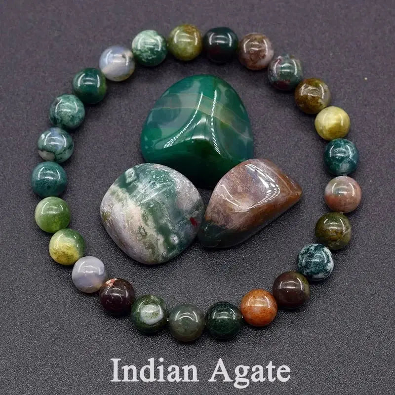 Natural Stone Bead Bracelet - 8MM Epidote Zoisite Quartz Lava Tiger Eye for Men and Women - ZOOMNSTORE