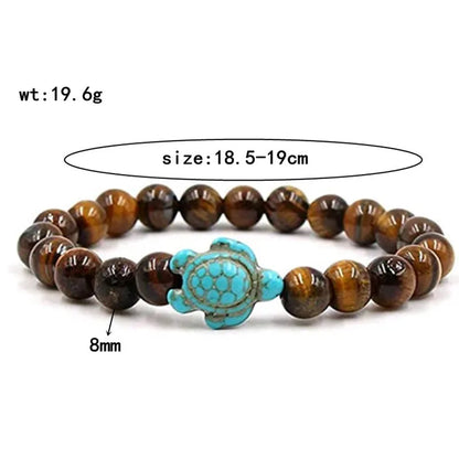 Natural Stone Tortoise Bracelet - Tiger Eye  Turquoise Beaded Sea Turtle Charm for Men  Women - ZOOMNSTORE