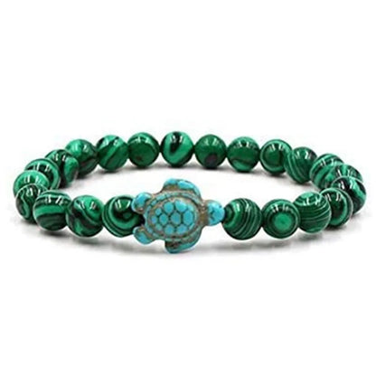 Natural Stone Tortoise Bracelet - Tiger Eye  Turquoise Beaded Sea Turtle Charm for Men  Women - ZOOMNSTORE
