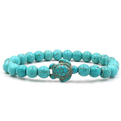 Natural Stone Tortoise Bracelet - Tiger Eye  Turquoise Beaded Sea Turtle Charm for Men  Women - ZOOMNSTORE