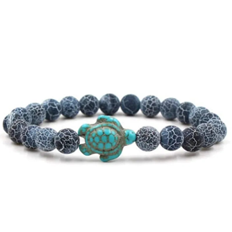 Natural Stone Tortoise Bracelet - Tiger Eye  Turquoise Beaded Sea Turtle Charm for Men  Women - ZOOMNSTORE