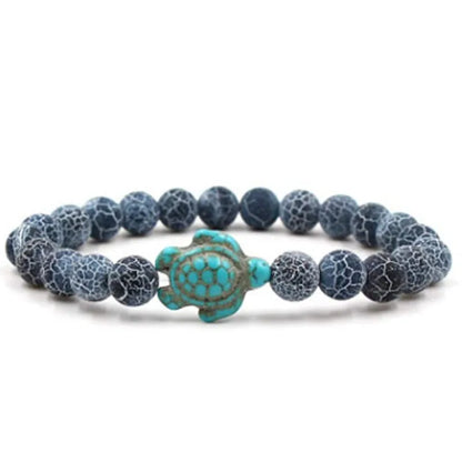 Natural Stone Tortoise Bracelet - Tiger Eye  Turquoise Beaded Sea Turtle Charm for Men  Women - ZOOMNSTORE