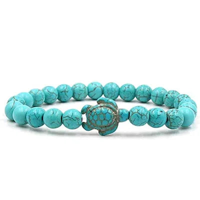 Natural Stone Tortoise Bracelet - Tiger Eye  Turquoise Beaded Sea Turtle Charm for Men  Women - ZOOMNSTORE