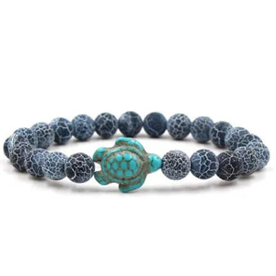 Natural Stone Tortoise Bracelet - Tiger Eye  Turquoise Beaded Sea Turtle Charm for Men  Women - ZOOMNSTORE