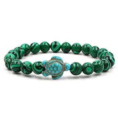 Natural Stone Tortoise Bracelet - Tiger Eye  Turquoise Beaded Sea Turtle Charm for Men  Women - ZOOMNSTORE