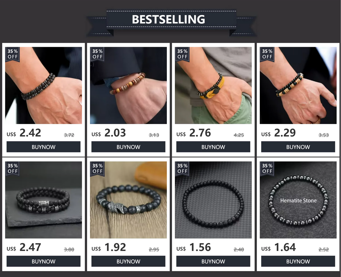 Coconut Husk Wood Bracelet Set - Handmade Mens Lava  Tiger Eye Beaded Jewelry - ZOOMNSTORE