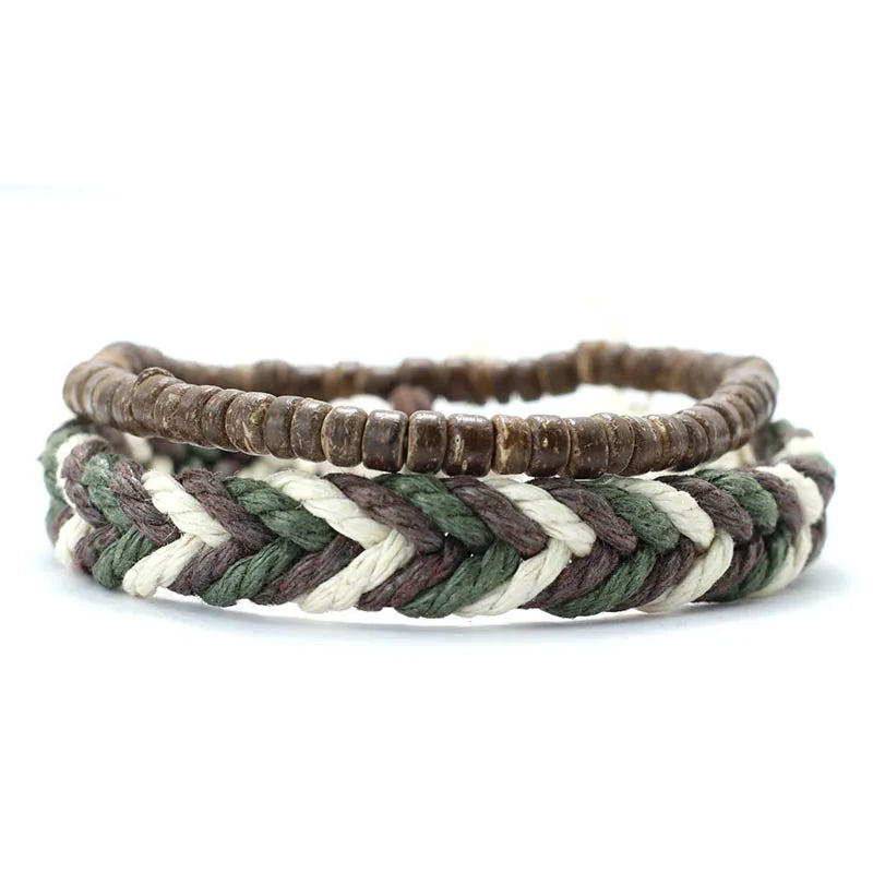 Coconut Husk Wood Bracelet Set - Handmade Mens Lava  Tiger Eye Beaded Jewelry - ZOOMNSTORE