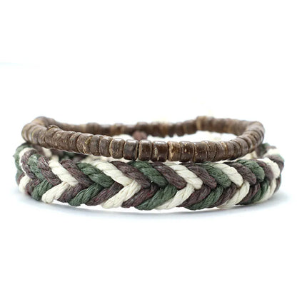 Coconut Husk Wood Bracelet Set - Handmade Mens Lava  Tiger Eye Beaded Jewelry - ZOOMNSTORE