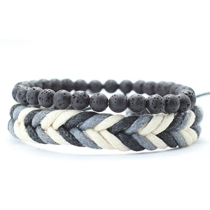 Coconut Husk Wood Bracelet Set - Handmade Mens Lava  Tiger Eye Beaded Jewelry - ZOOMNSTORE