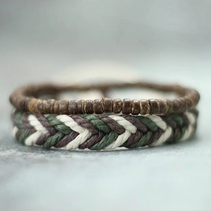 Coconut Husk Wood Bracelet Set - Handmade Mens Lava  Tiger Eye Beaded Jewelry - ZOOMNSTORE