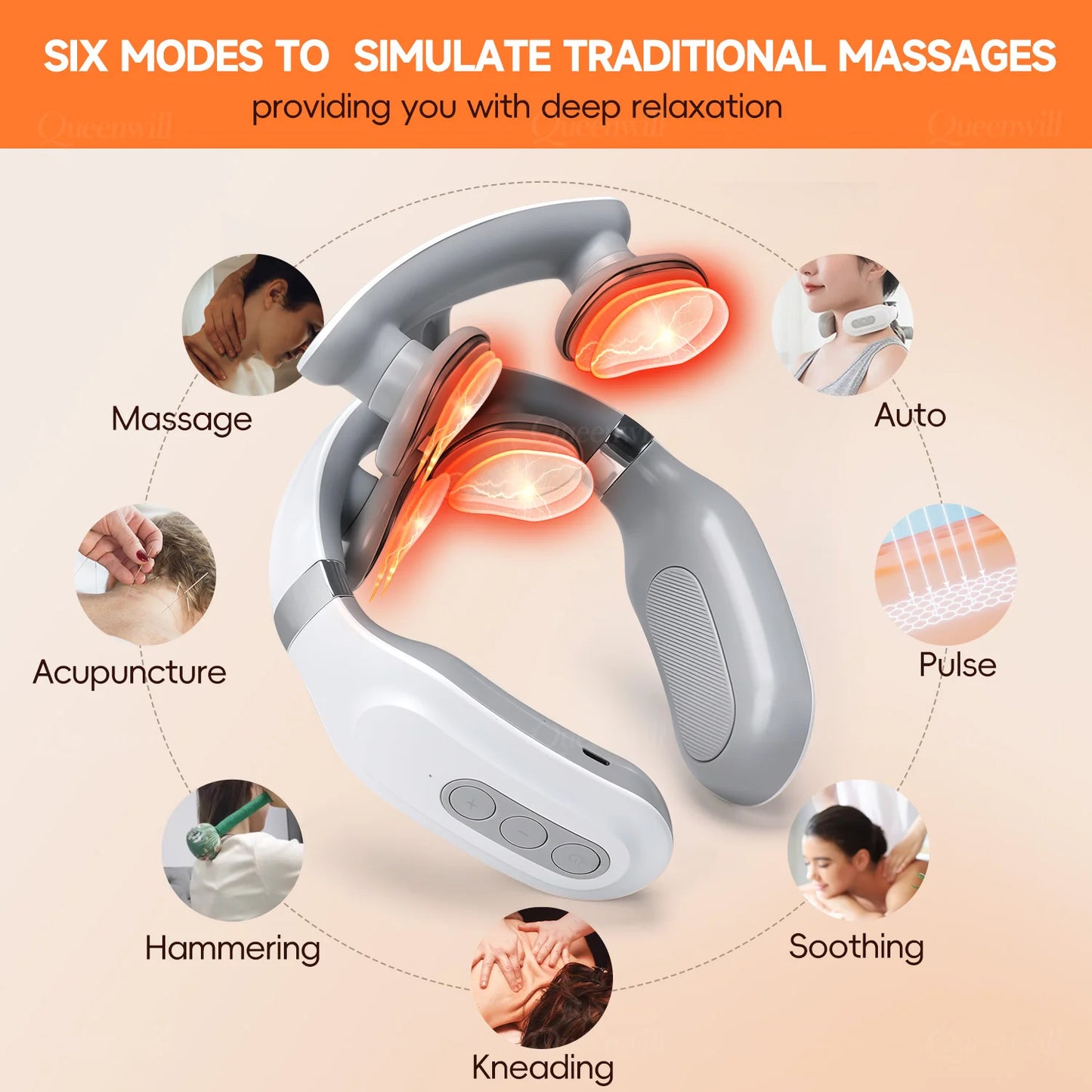 Neck Shoulder Massager – Portable Wireless Heating Device with 4 Massage Pads & 6 Modes - ZOOMNSTORE