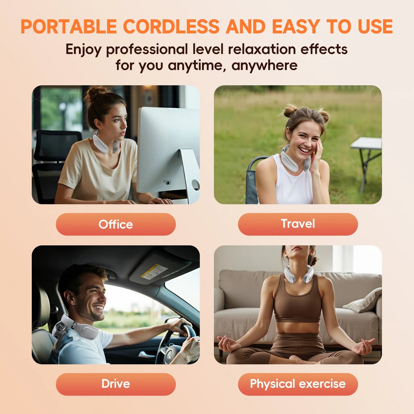 Neck Shoulder Massager – Portable Wireless Heating Device with 4 Massage Pads & 6 Modes - ZOOMNSTORE