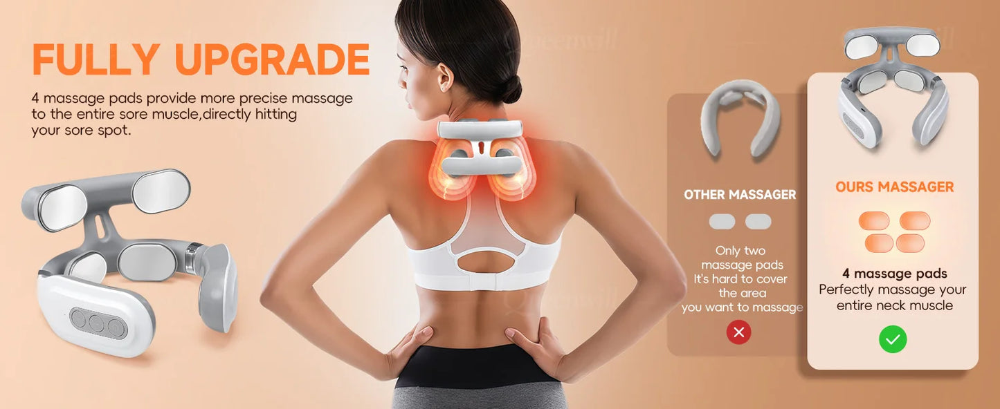 Neck Shoulder Massager – Portable Wireless Heating Device with 4 Massage Pads & 6 Modes - ZOOMNSTORE