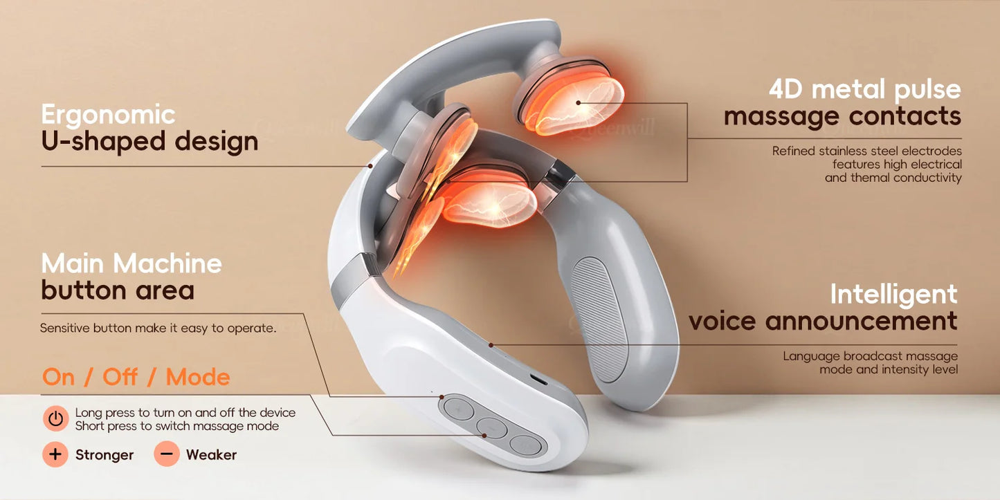 Neck Shoulder Massager – Portable Wireless Heating Device with 4 Massage Pads & 6 Modes - ZOOMNSTORE