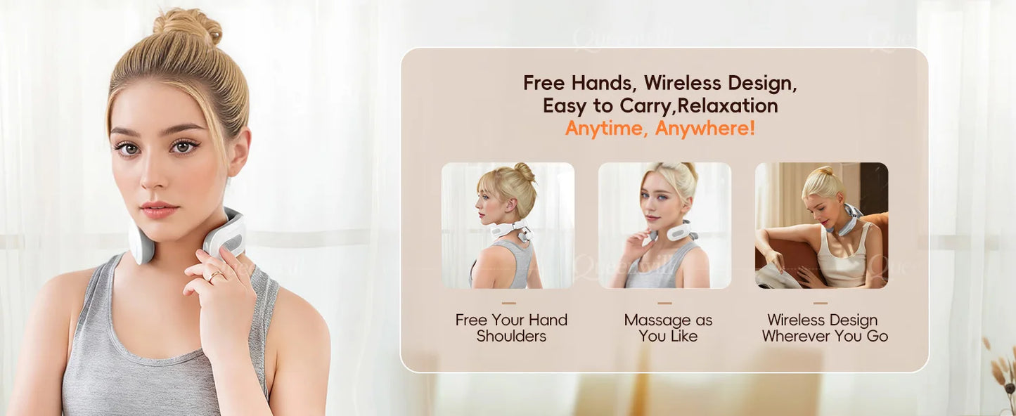 Neck Shoulder Massager – Portable Wireless Heating Device with 4 Massage Pads & 6 Modes - ZOOMNSTORE
