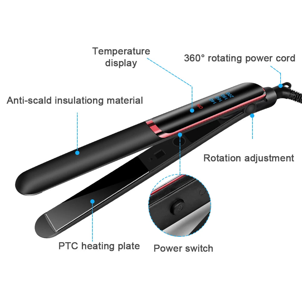 Negative Ion Hair Straightener - Ceramic Fast Heating Flat Iron with Adjustable Temperature - ZOOMNSTORE