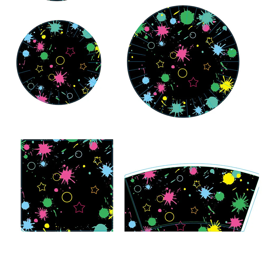 Neon Glow Birthday Party Supplies - Disposable Plates Napkins  Cups for Kids - ZOOMNSTORE