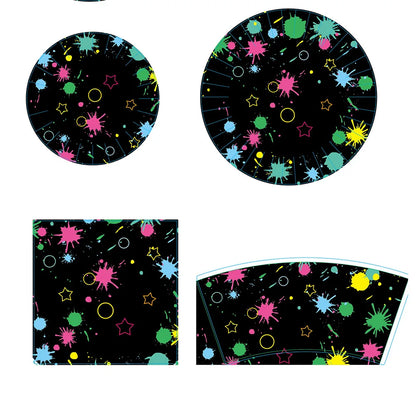 Neon Glow Birthday Party Supplies - Disposable Plates Napkins  Cups for Kids - ZOOMNSTORE