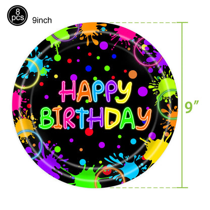 Neon Glow Birthday Party Supplies - Disposable Plates Napkins  Cups for Kids - ZOOMNSTORE