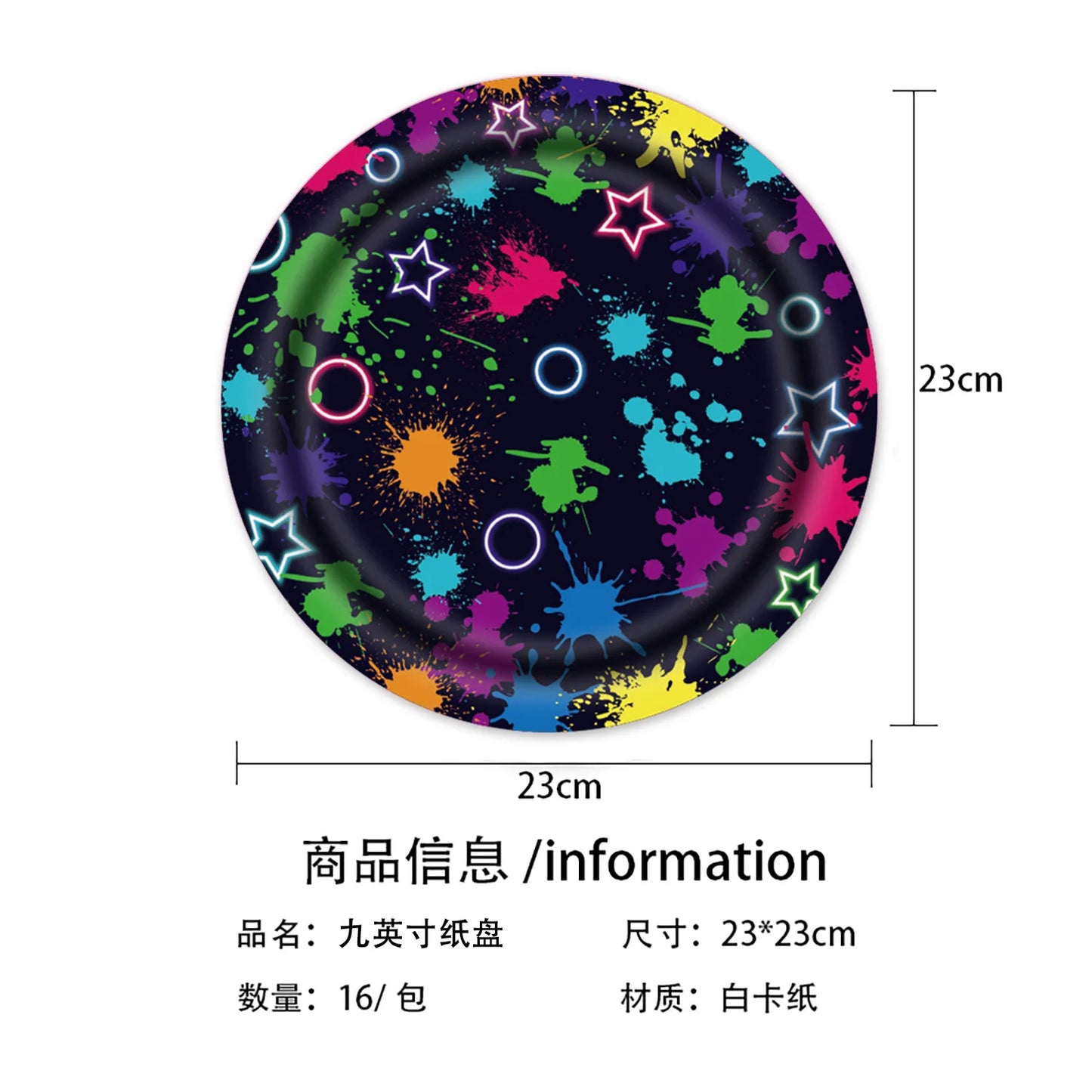 Neon Glow Birthday Party Supplies - Disposable Plates Napkins  Cups for Kids - ZOOMNSTORE