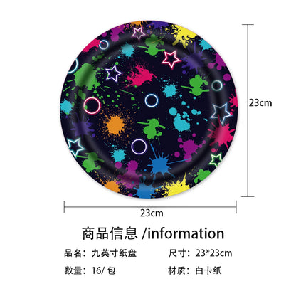 Neon Glow Birthday Party Supplies - Disposable Plates Napkins  Cups for Kids - ZOOMNSTORE